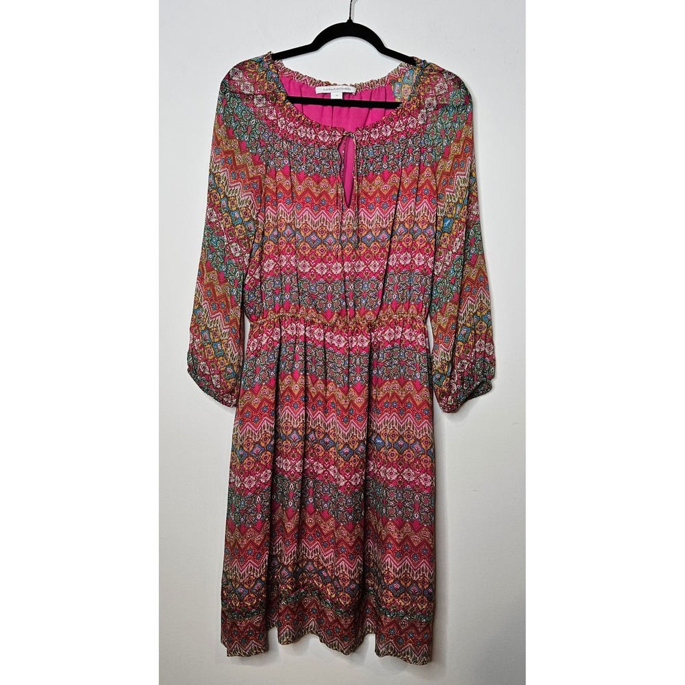 Diane von Furstenberg Parry Peasant Silk‎ Dress Size 12 Pink Multicolor Designer